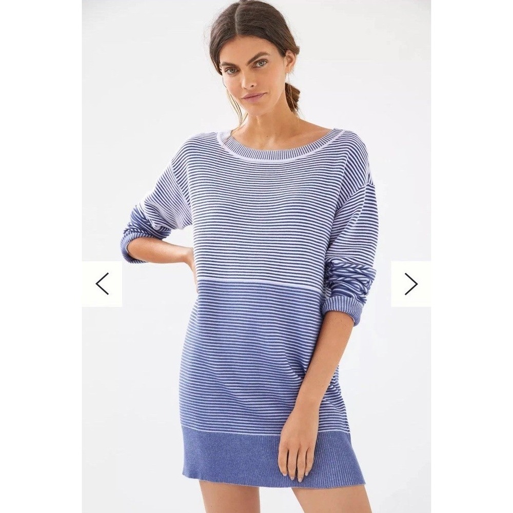 Anthropologie Daily‎ Practice Knit Tunic Dress Blue Stripe, Cotton, XL
